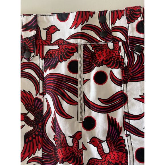 KENZO Flying Phoenix Structured Mini Skirt Cotton Red White Sz 4 New MSRP$370 - Picture 5 of 13